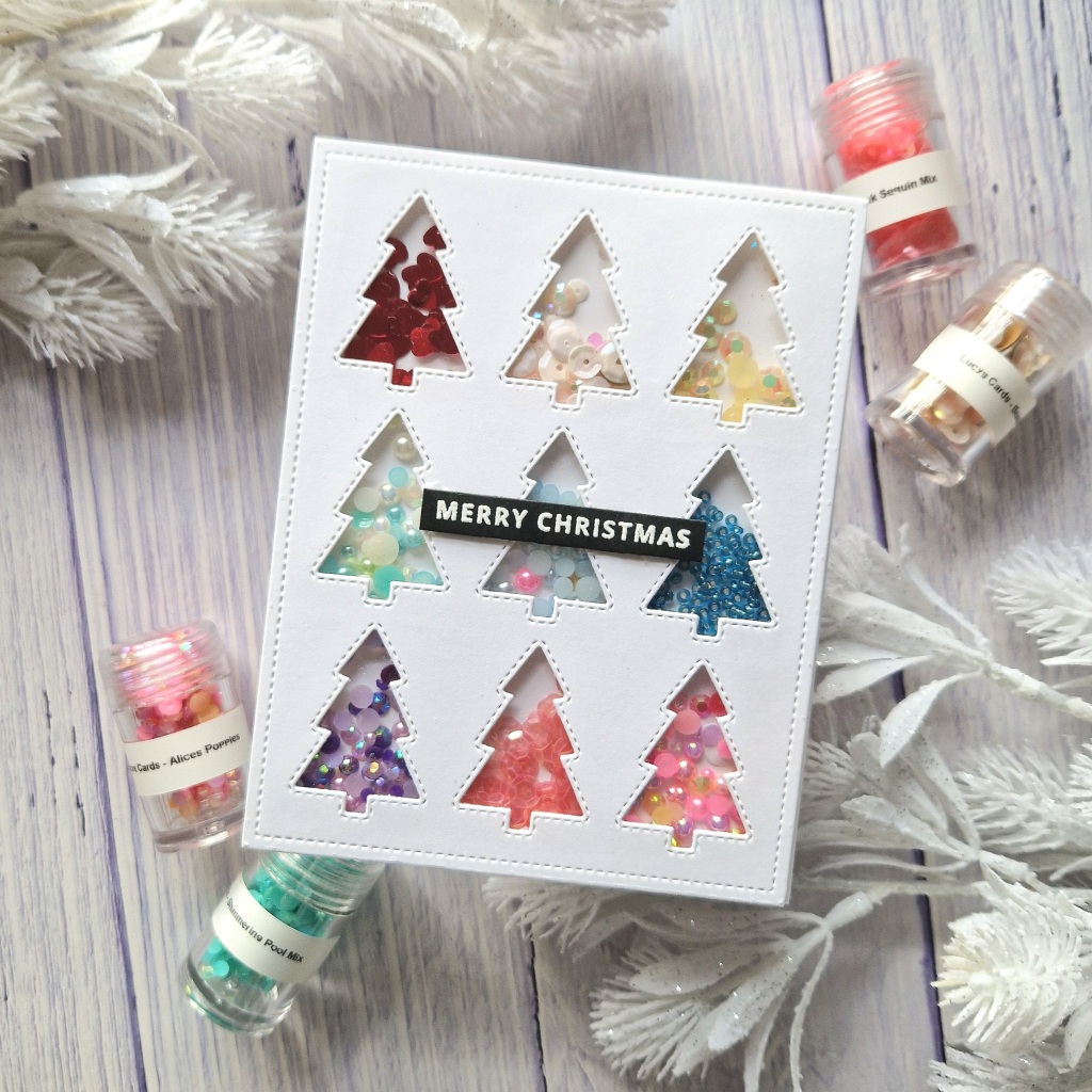 Christmas Tree shaker card with Pretty Pink Posh